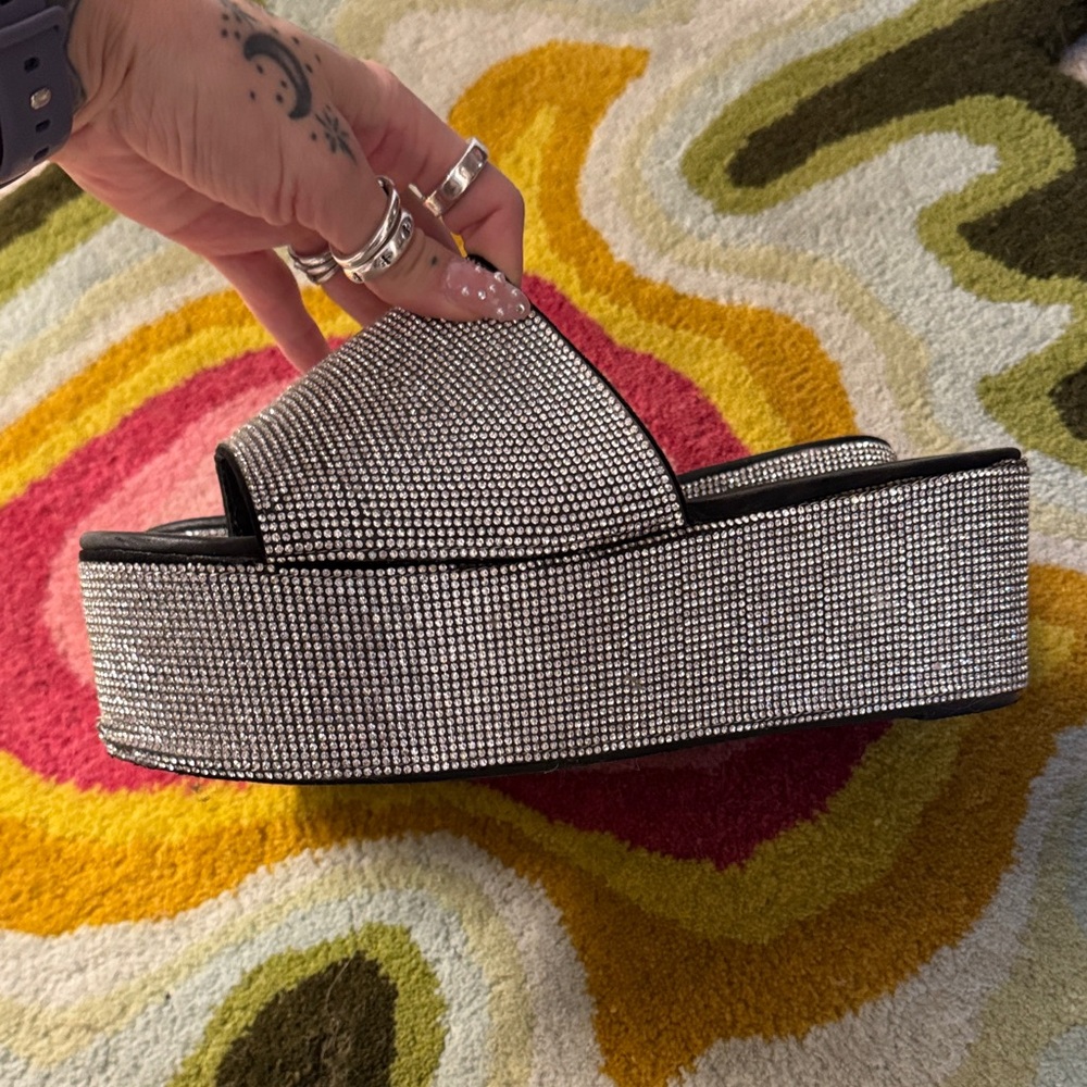 Silver Rhinestone Platform Slides - Picture 4 of 7